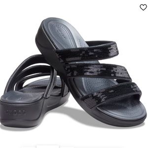 WOMEN’S CROCS BOCA SEQUIN STRAPPY WEDGE